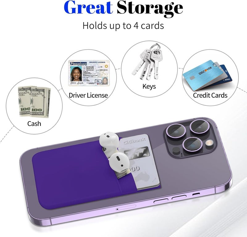 Senose Phone Wallet, 3 Pack Card Holder for Back of Phone Stick on Phone Cases Great Storage Compatible for iPhone/Android/Samsung Galaxy - Black+White+Purple - Image 3